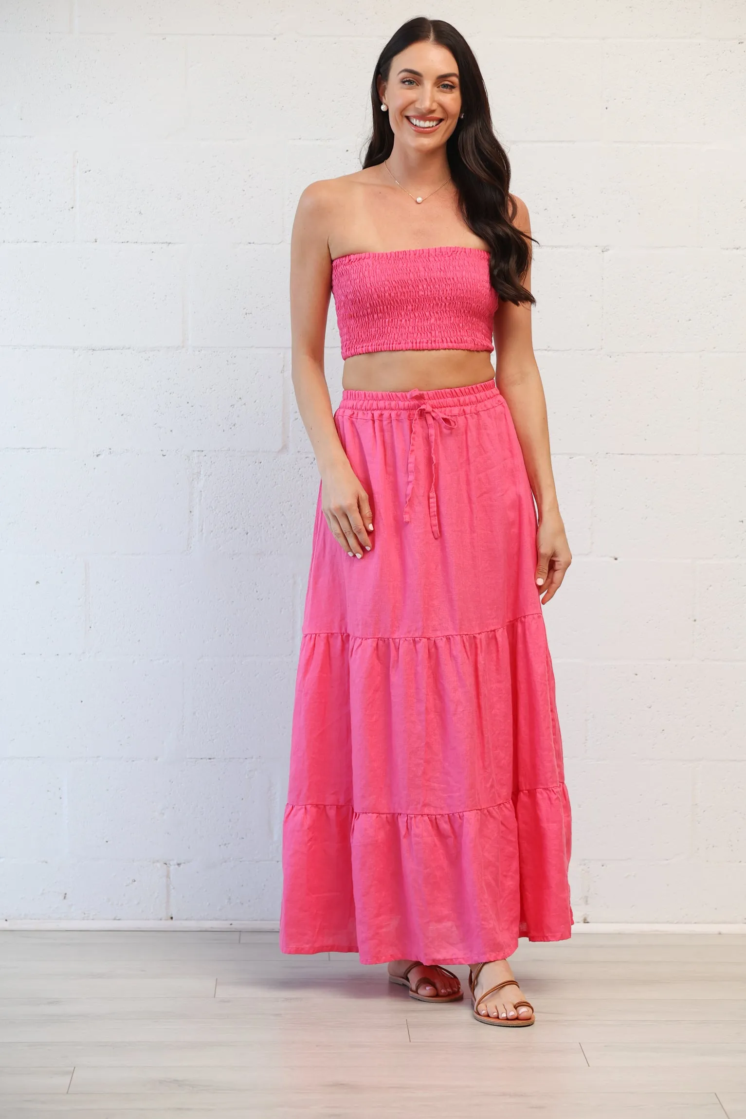 Gigi Maxi Skirt in Fuchsia Linen