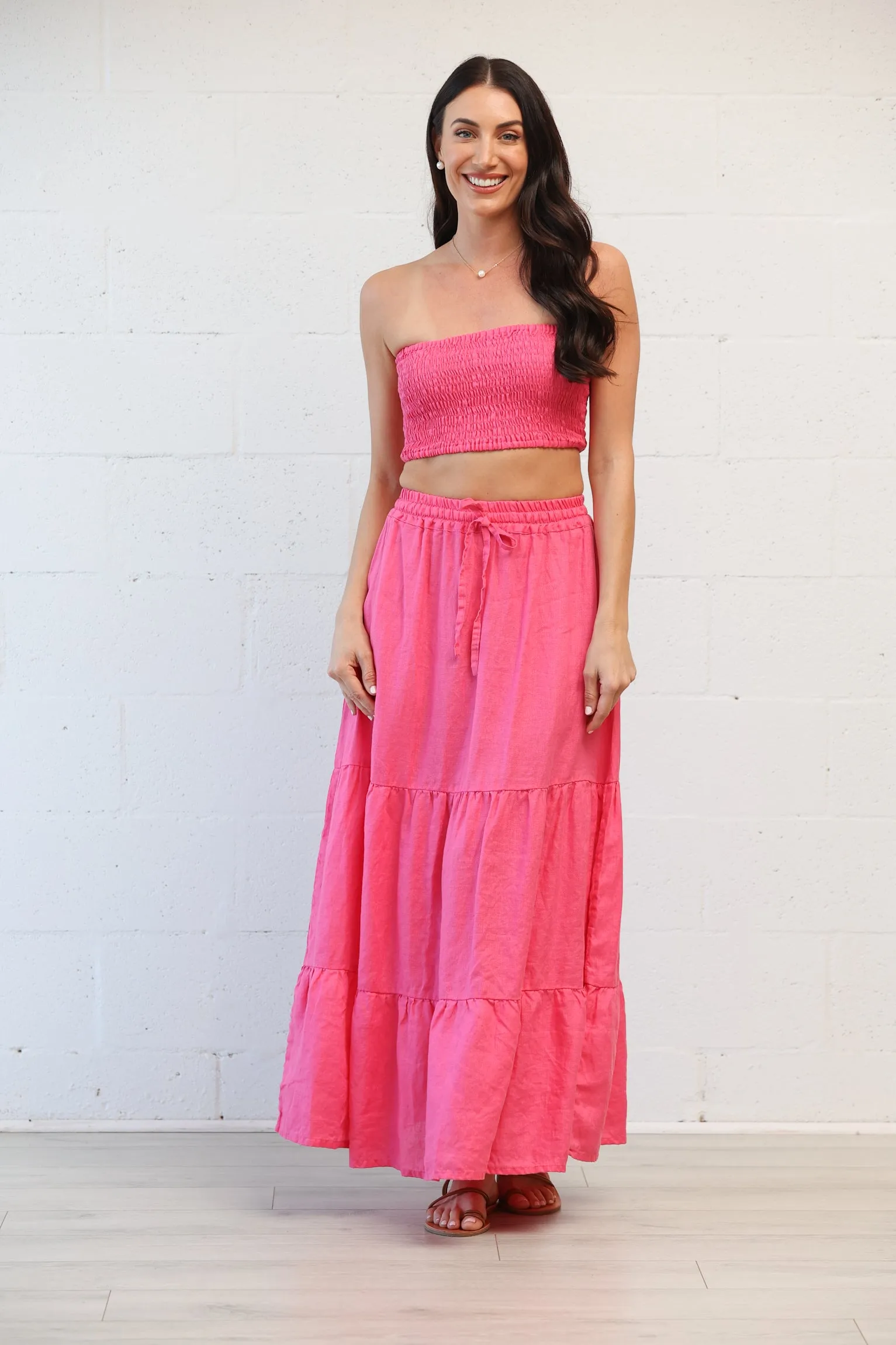 Gigi Maxi Skirt in Fuchsia Linen