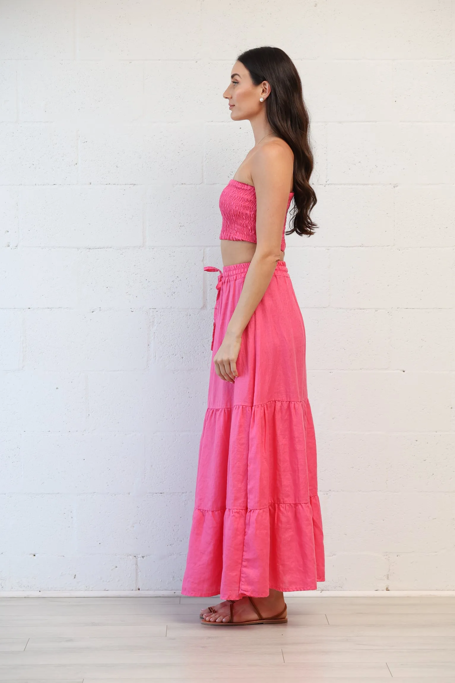 Gigi Maxi Skirt in Fuchsia Linen