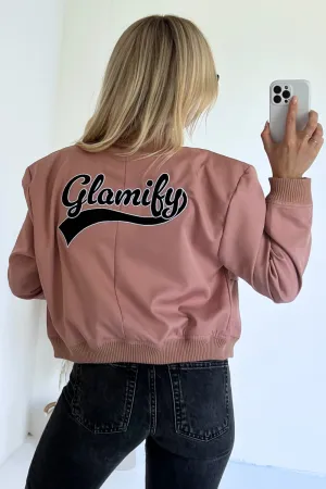 Glamify blush embroidered bomber jacket