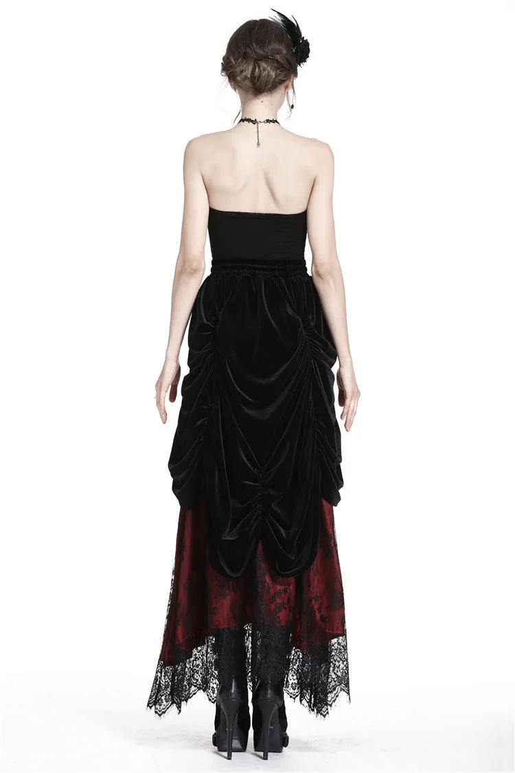 Gothic Black red wave velvet lace maxi skirt KW133RD