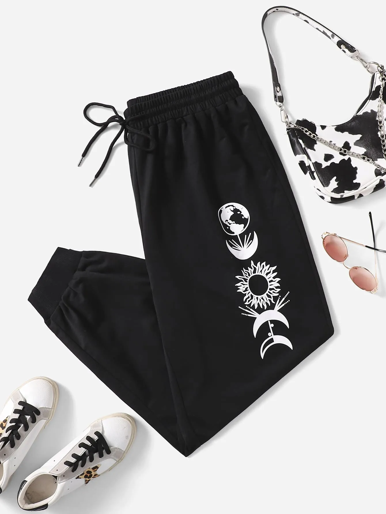 Graphic Drawstring Natural Long Plus Size Sweatpants