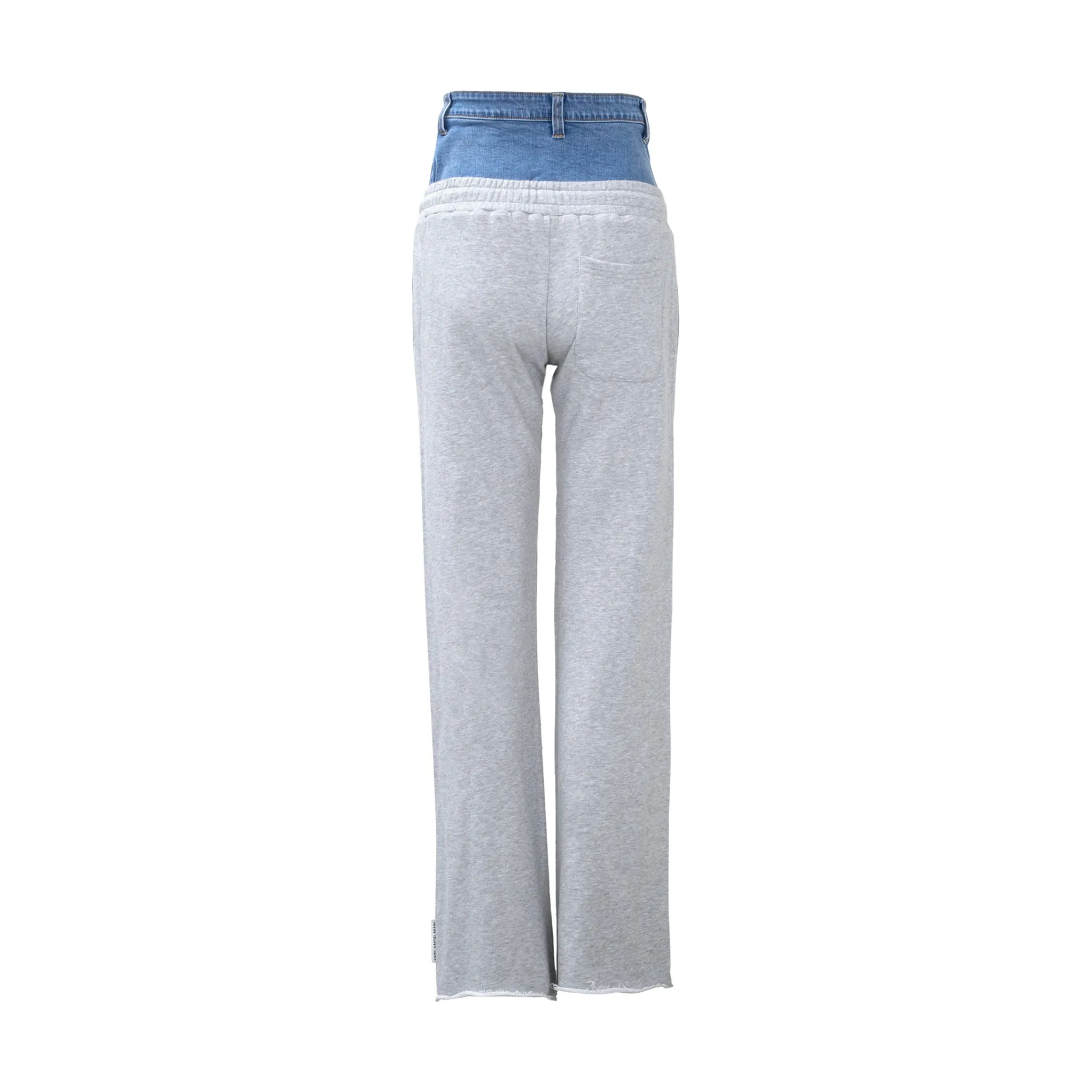 Gray Patchwork Denim Double Waist Sweatpants