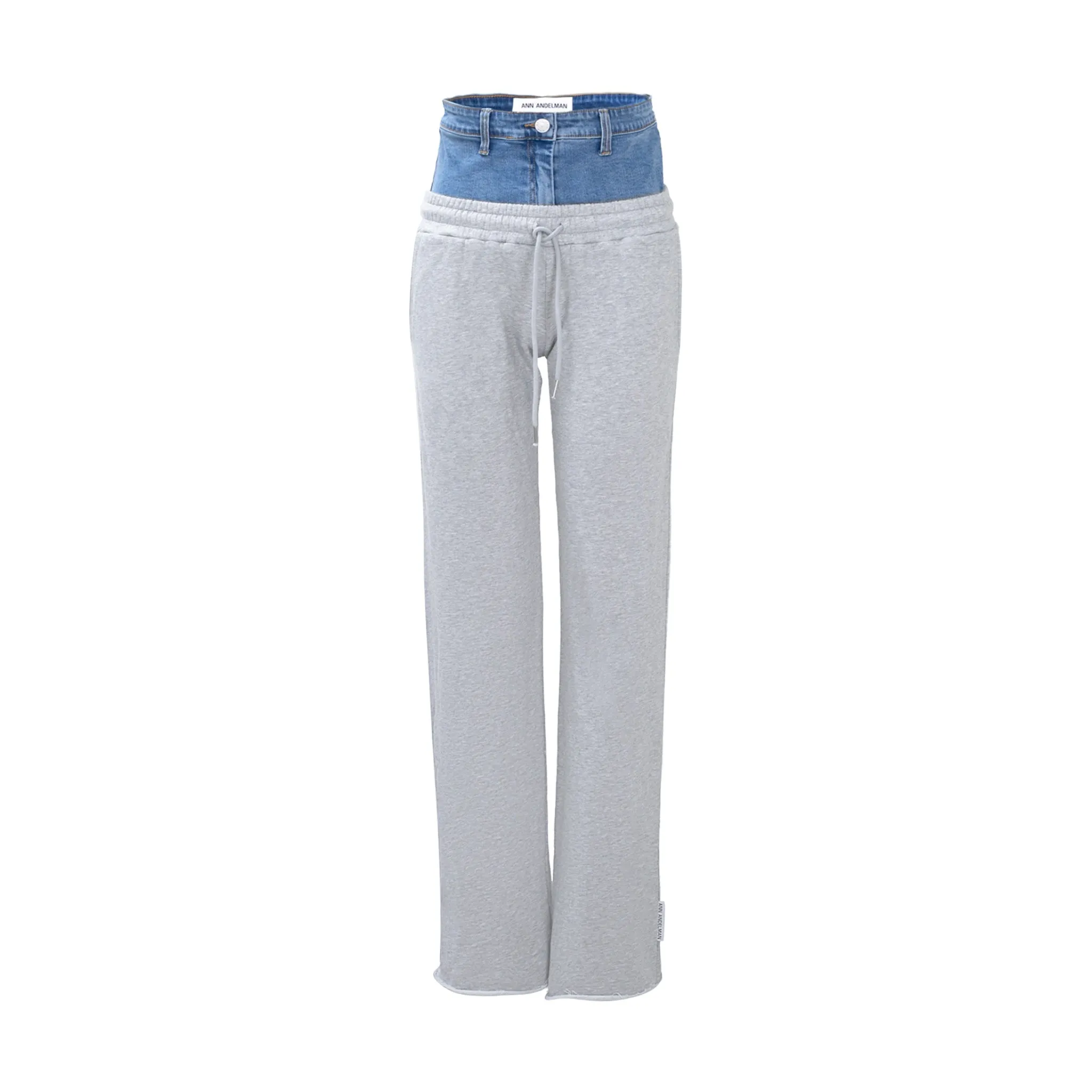 Gray Patchwork Denim Double Waist Sweatpants