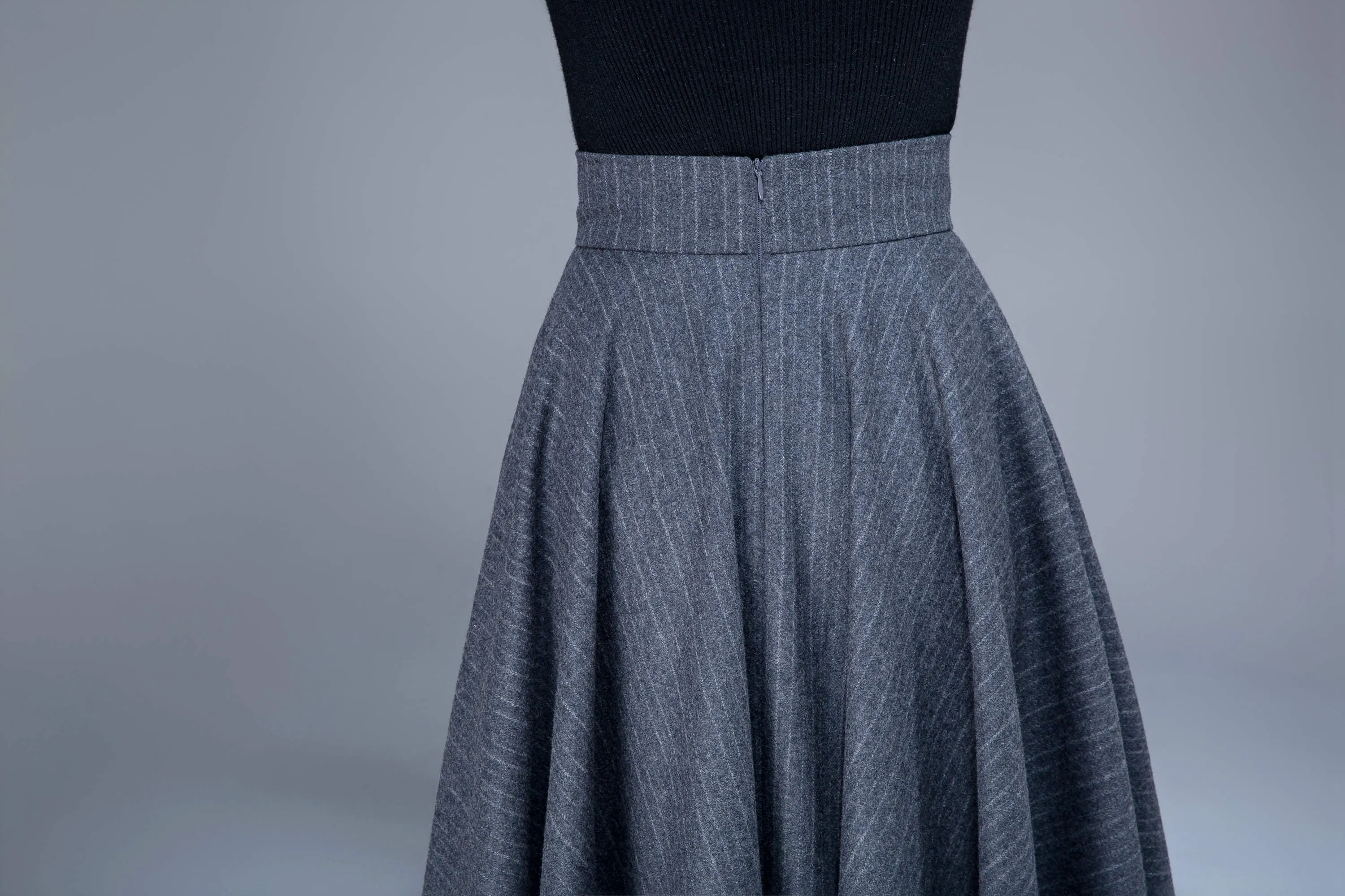 gray wool skirt, wool skirt, striped skirt, swing skirt, maxi skirt, full skirt 1792