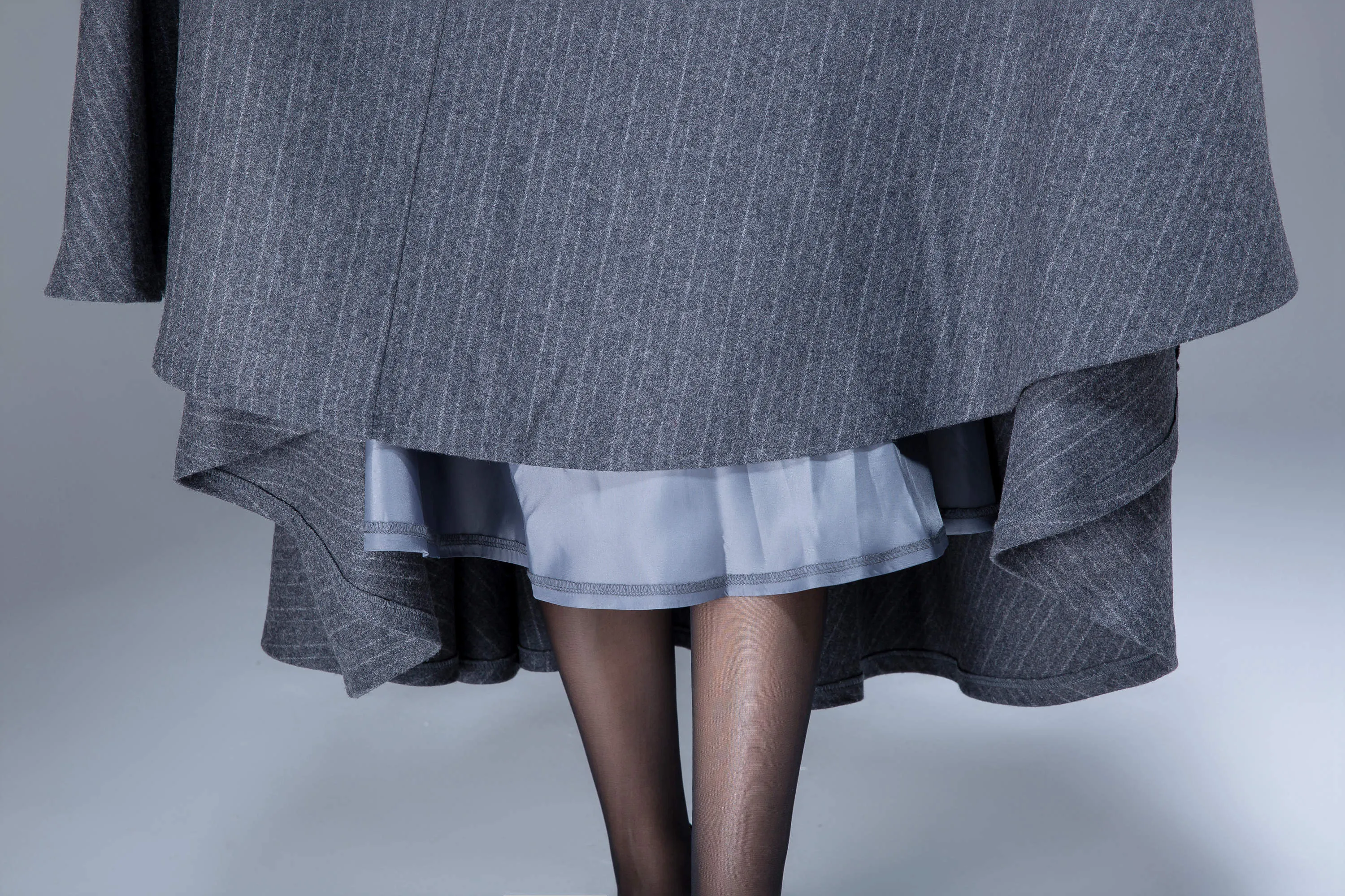 gray wool skirt, wool skirt, striped skirt, swing skirt, maxi skirt, full skirt 1792