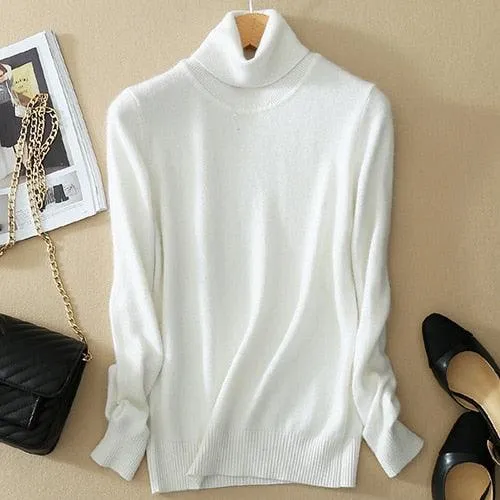 Great Turtleneck Knitted Women Sweaters & Pullovers - Plus Size - Women's Pullover Sweater - Long Sleeve (TB8C)(BCD2)