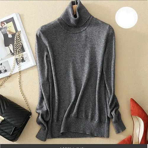 Great Turtleneck Knitted Women Sweaters & Pullovers - Plus Size - Women's Pullover Sweater - Long Sleeve (TB8C)(BCD2)