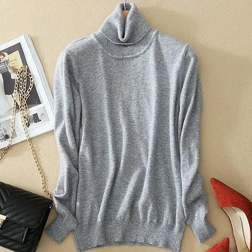 Great Turtleneck Knitted Women Sweaters & Pullovers - Plus Size - Women's Pullover Sweater - Long Sleeve (TB8C)(BCD2)