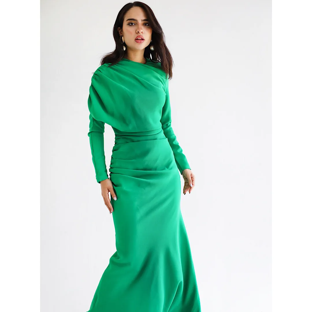 Green maxi draped dress