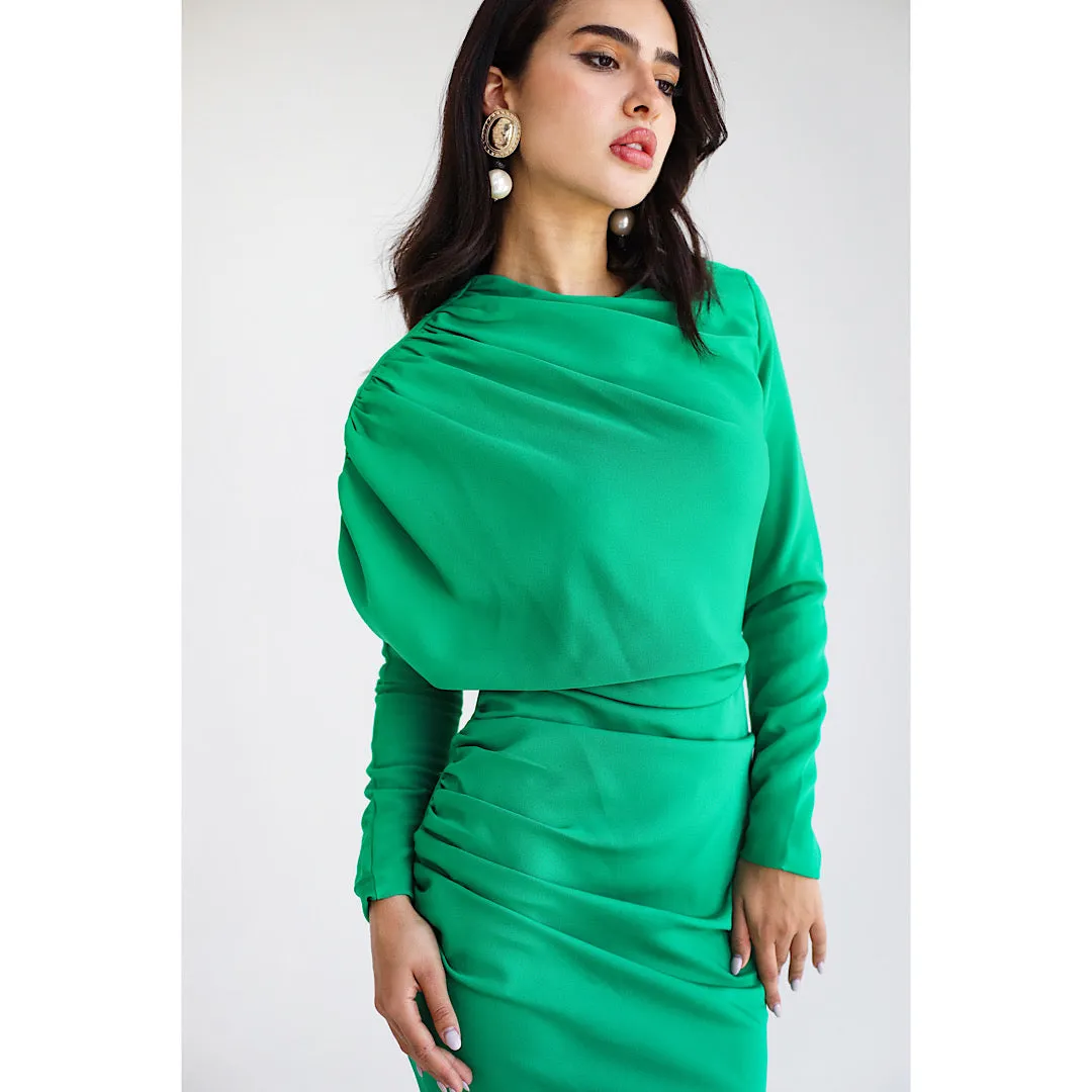 Green maxi draped dress