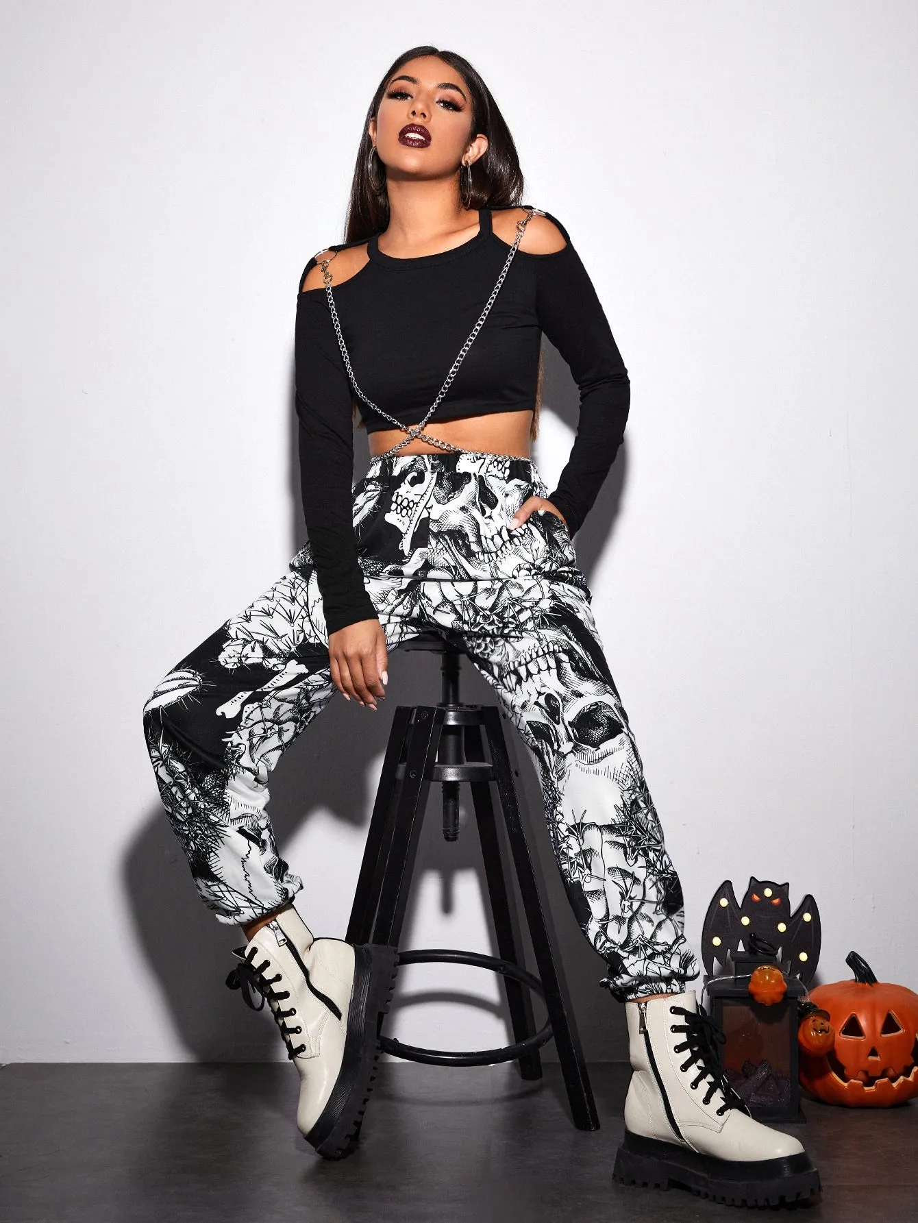 Halloween Pocket High Waist Cropped Women Sweatpants