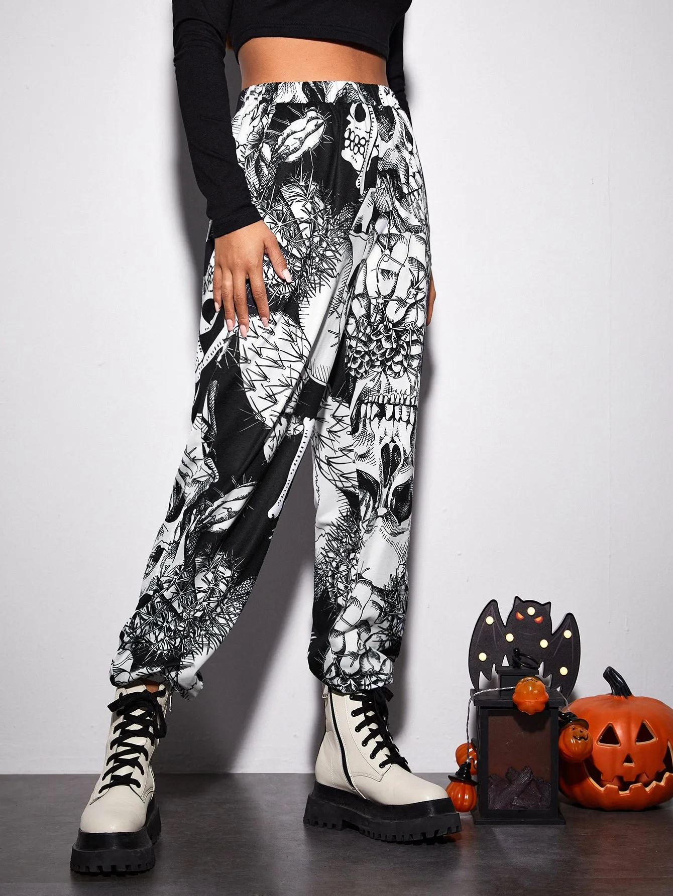 Halloween Pocket High Waist Cropped Women Sweatpants