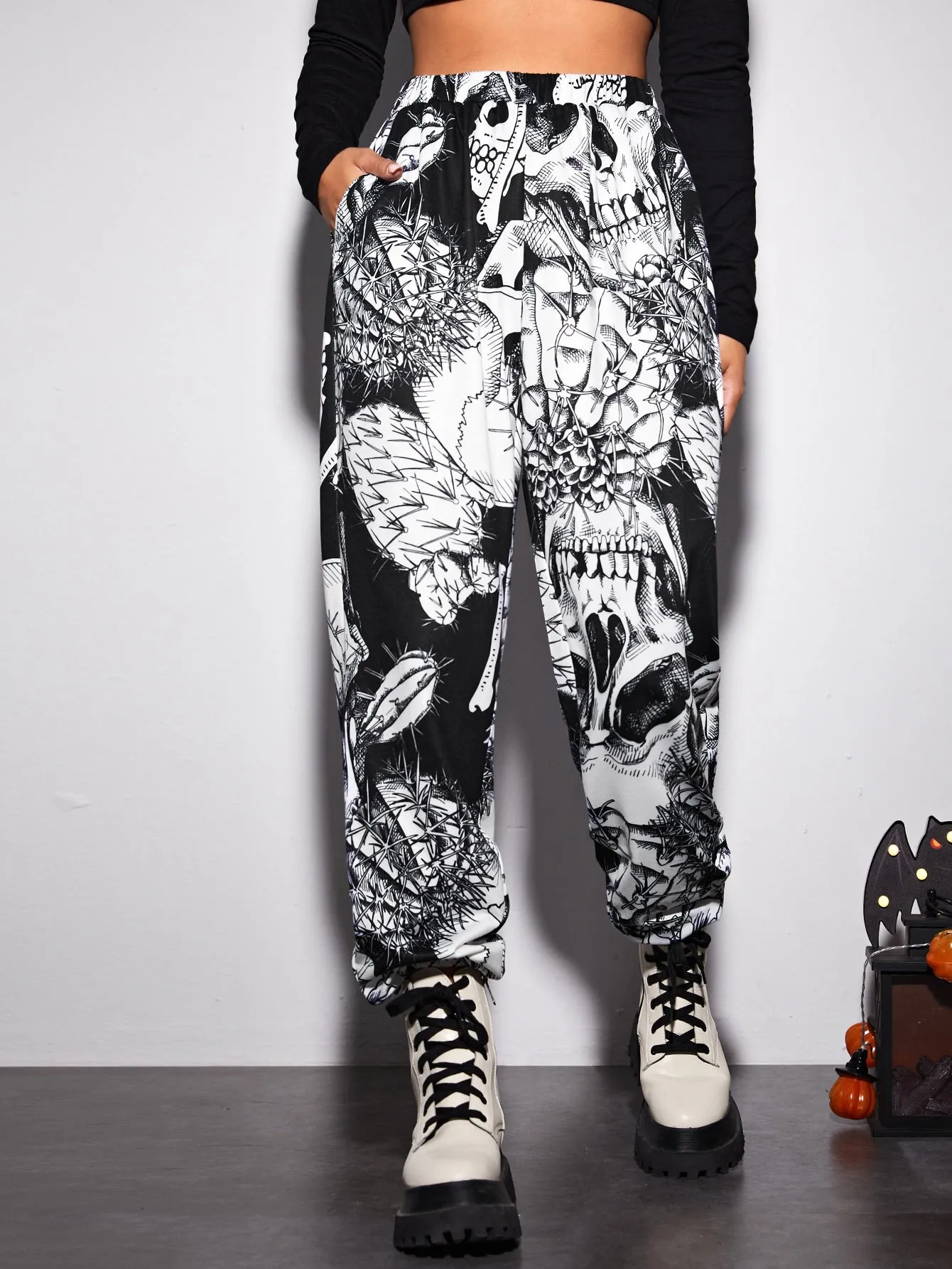 Halloween Pocket High Waist Cropped Women Sweatpants