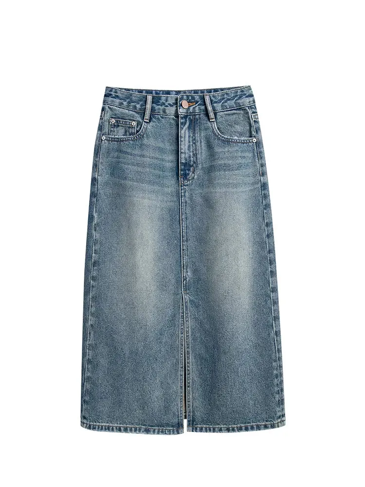 High-Waist Slit Denim Skirt