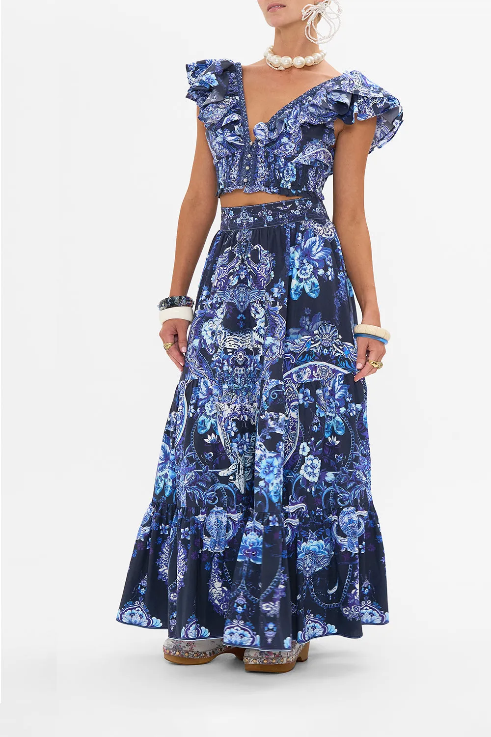 HIGH WAISTED TIERED SKIRT DELFT DYNASTY