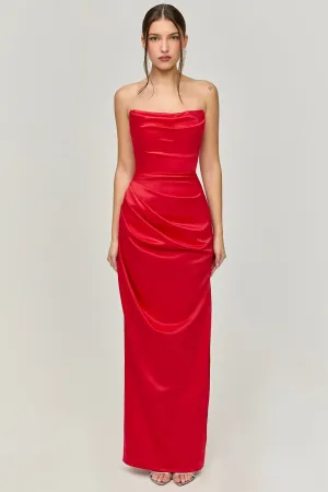 House of CB Adrienne Satin Strapless Gown Red Size S / AU 8