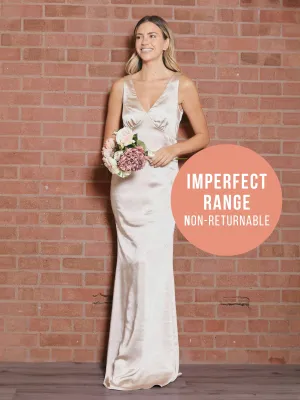 IMPERFECT V Neck Satin Maxi Dress / Champagne