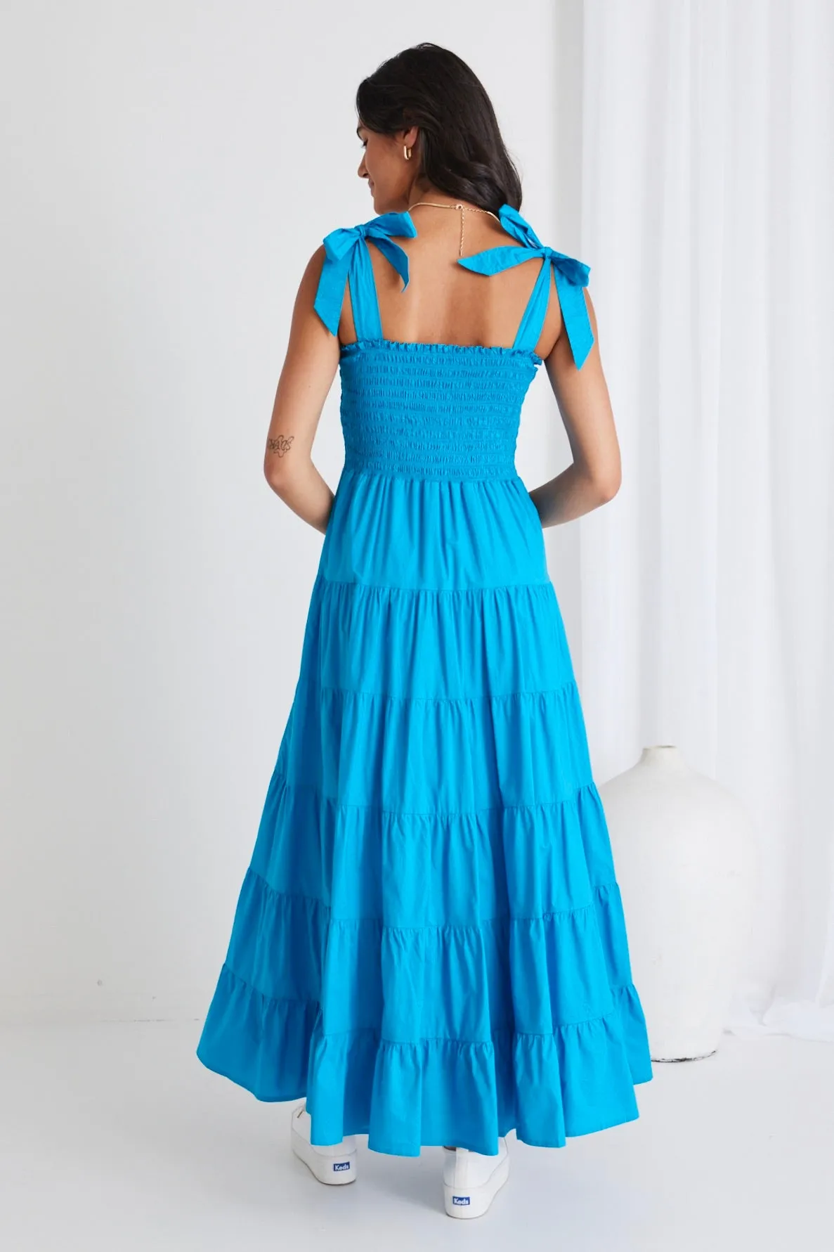 Isabella Azure Blue Poplin Strappy Maxi Dress