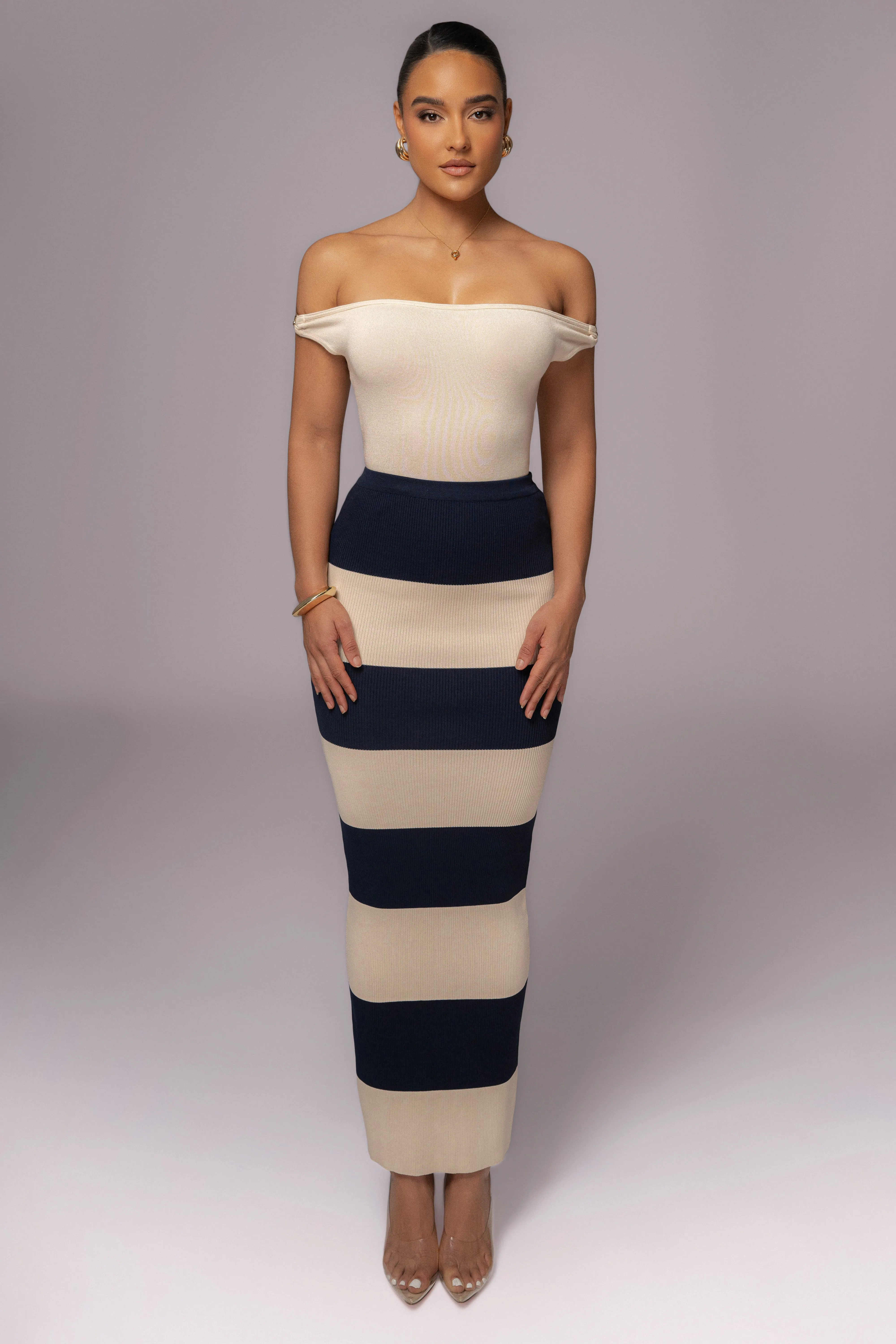 Ivory/Navy Jaide Maxi Knit Skirt