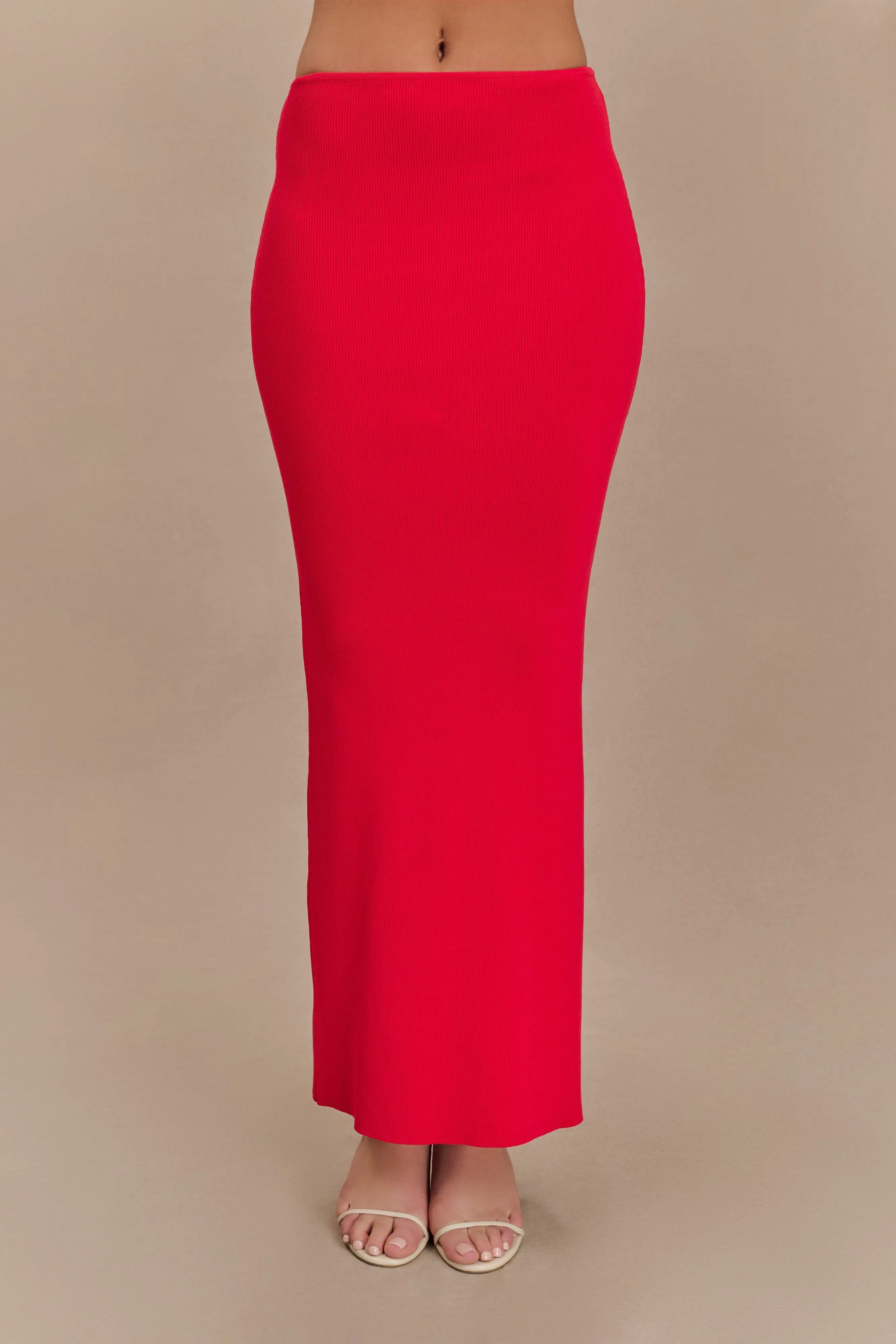 Keaton Fishtail Knit Maxi Skirt - Red