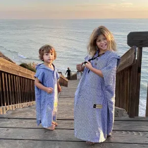 Kids Hooded Surf Poncho Swim Robe - 100% Cotton in Blue