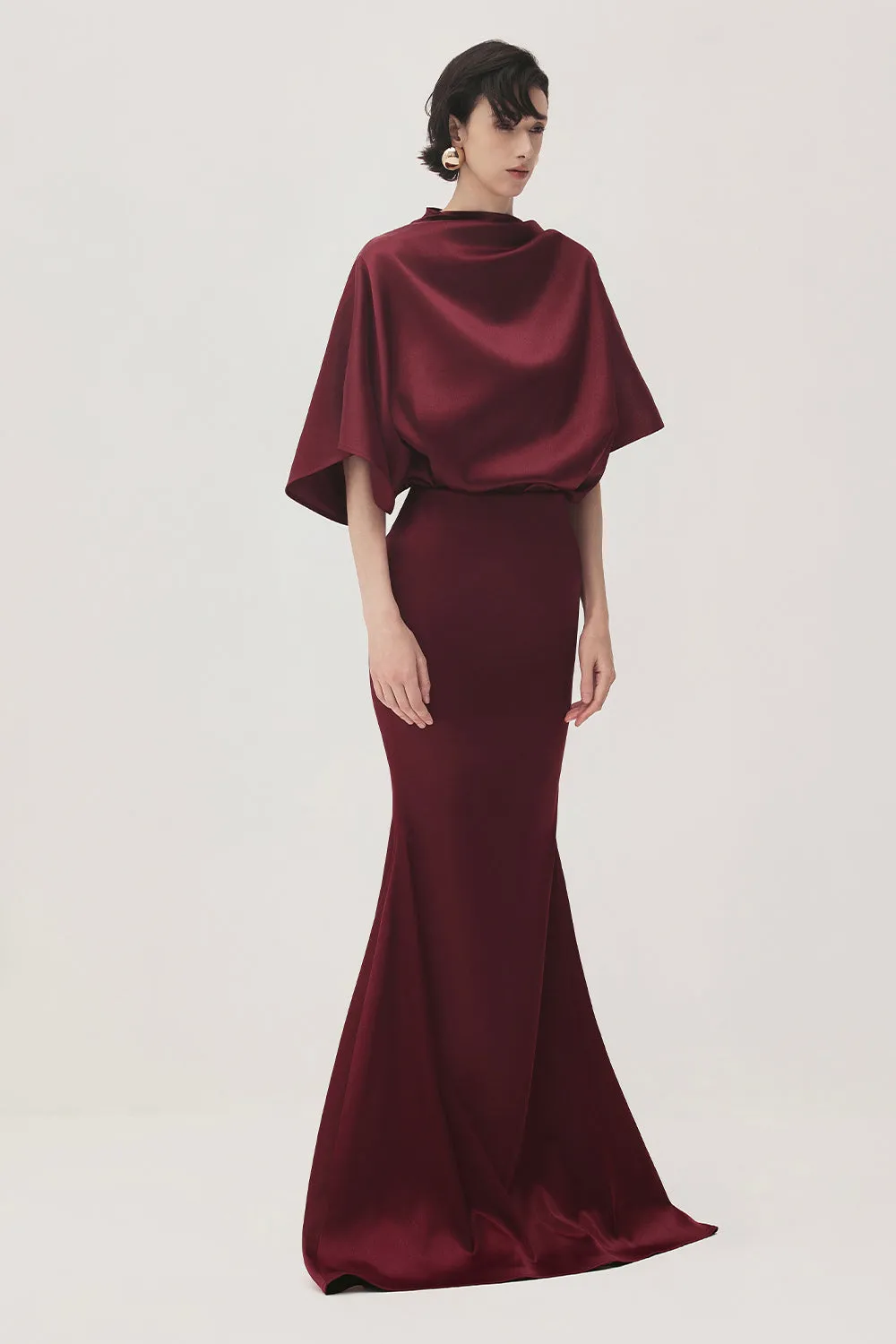 Kieu Trumpet Asymmetric Satin Maxi Skirt