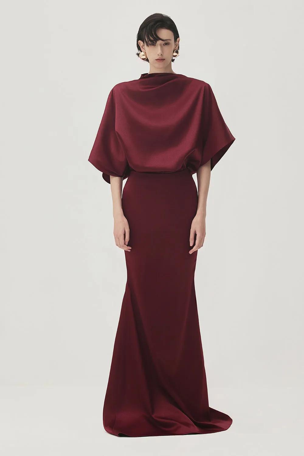 Kieu Trumpet Asymmetric Satin Maxi Skirt