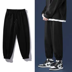 Korean Style Fashion Sweatpants New Autumn Light Gray Baggy Wide-leg Pants Straight-leg Casual Tie Feet Trousers Male