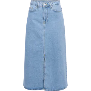 Krista-Gerda Hw Long Denim Maxi Skirt - Light Blue Denim