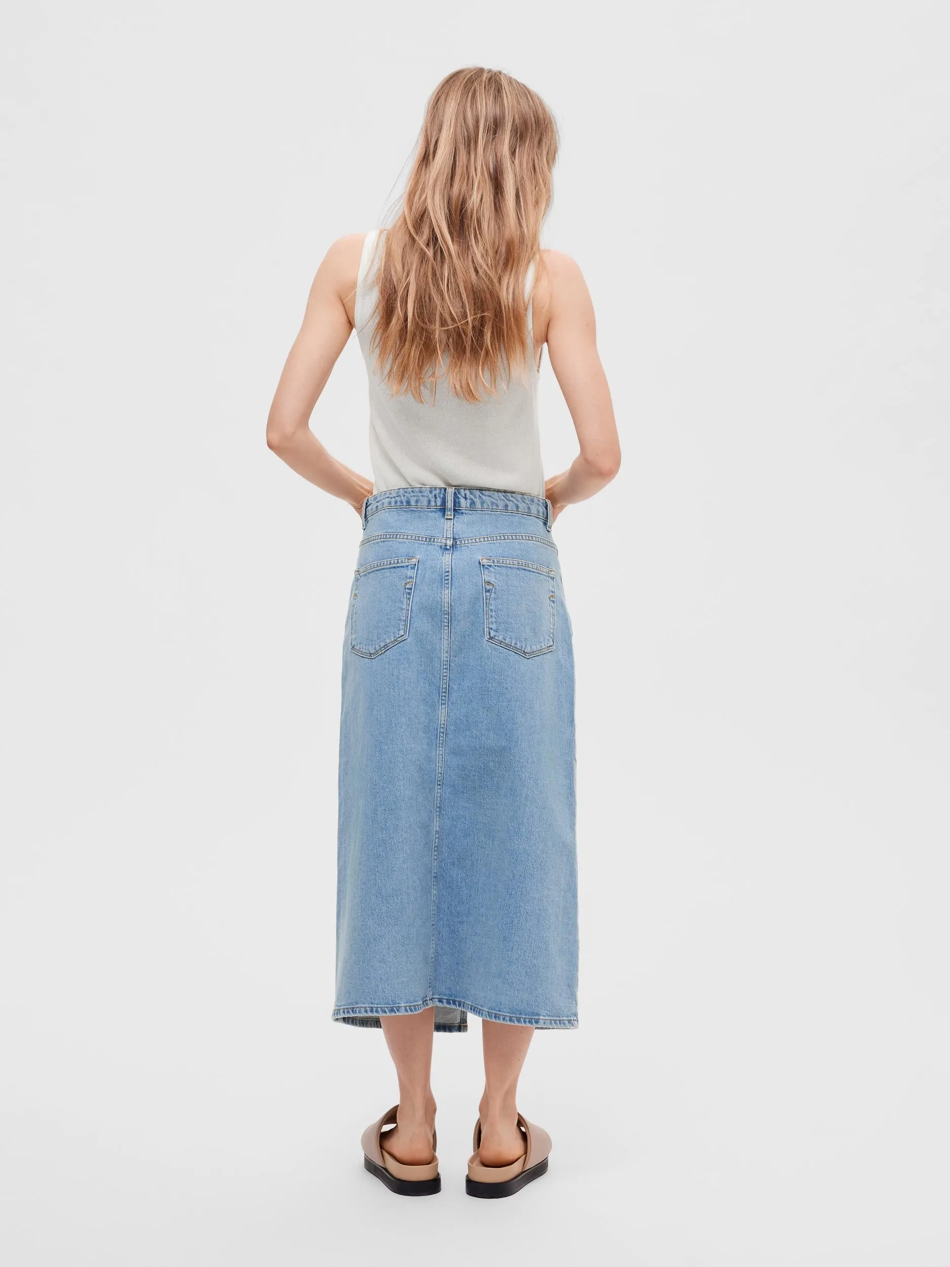 Krista-Gerda Hw Long Denim Maxi Skirt - Light Blue Denim