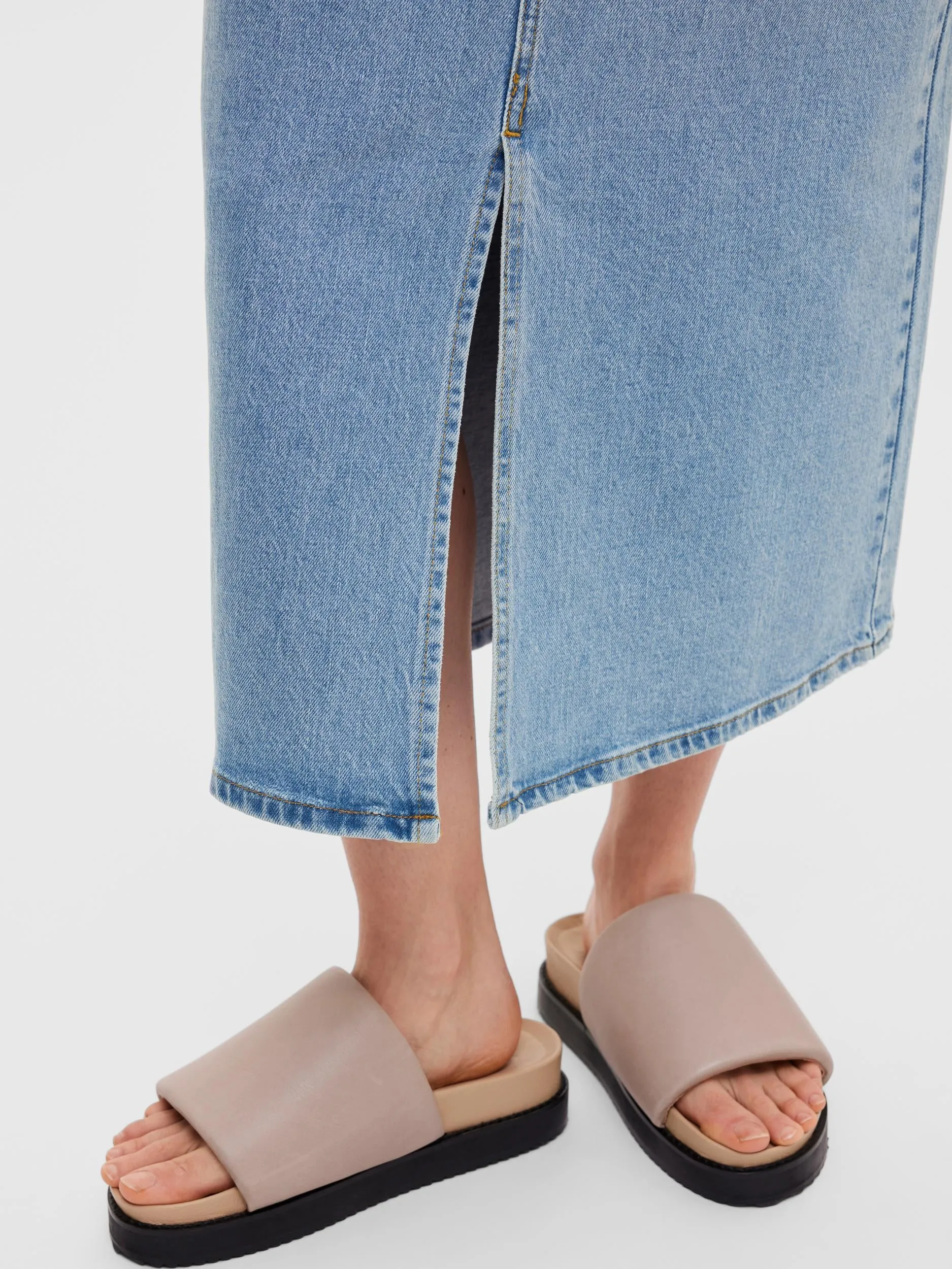 Krista-Gerda Hw Long Denim Maxi Skirt - Light Blue Denim