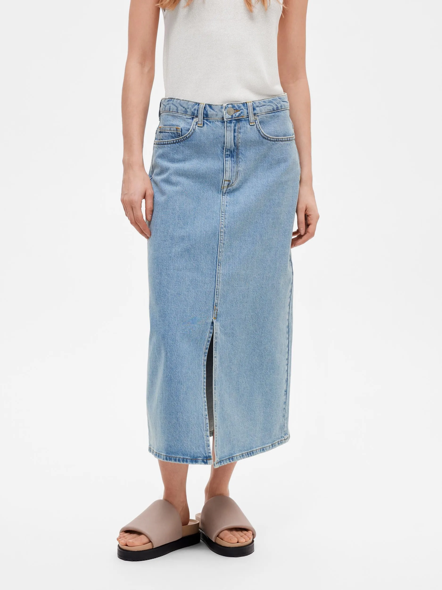 Krista-Gerda Hw Long Denim Maxi Skirt - Light Blue Denim