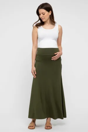 Lana Long Maternity Skirt - Dark Olive