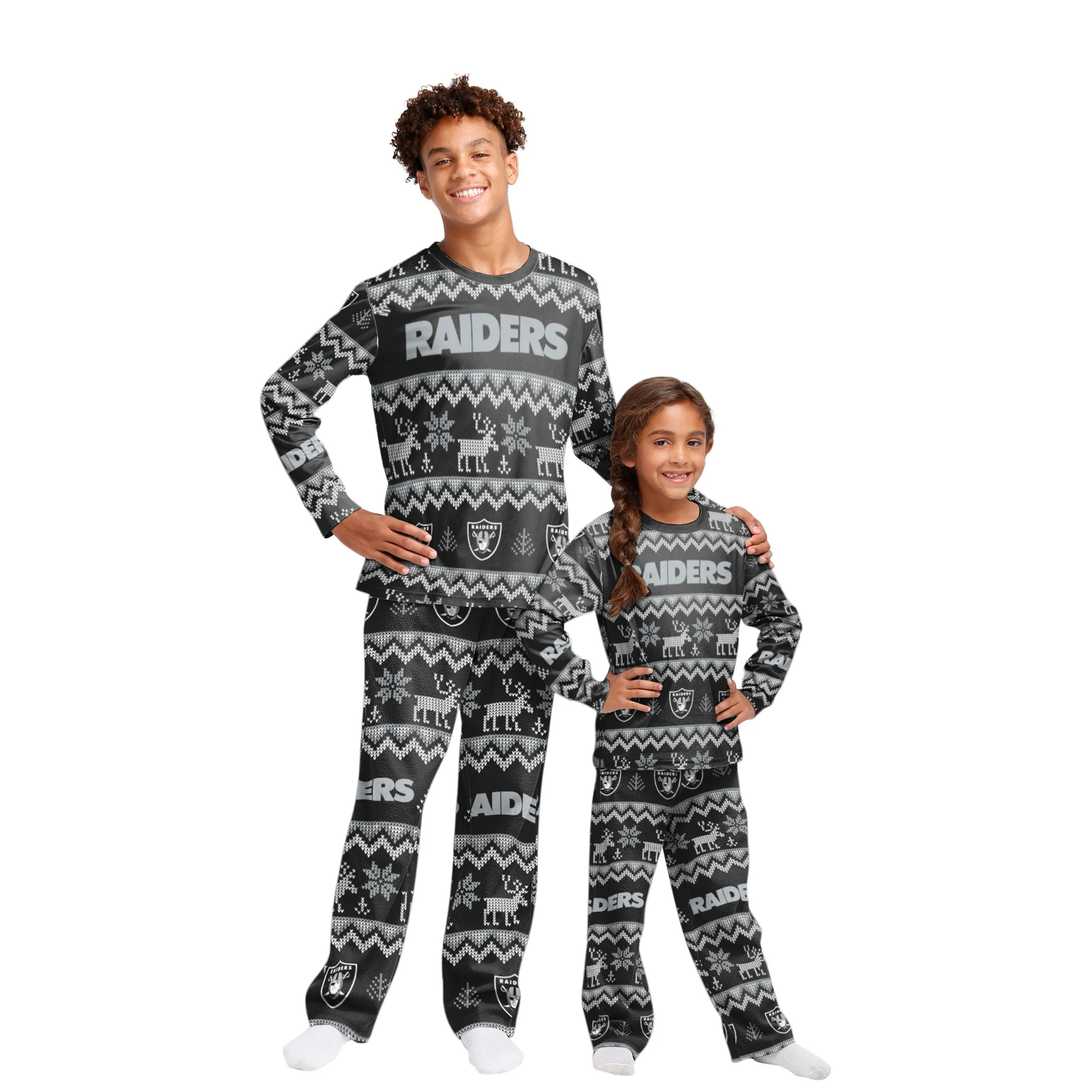 Las Vegas Raiders NFL Ugly Pattern Family Holiday Pajamas