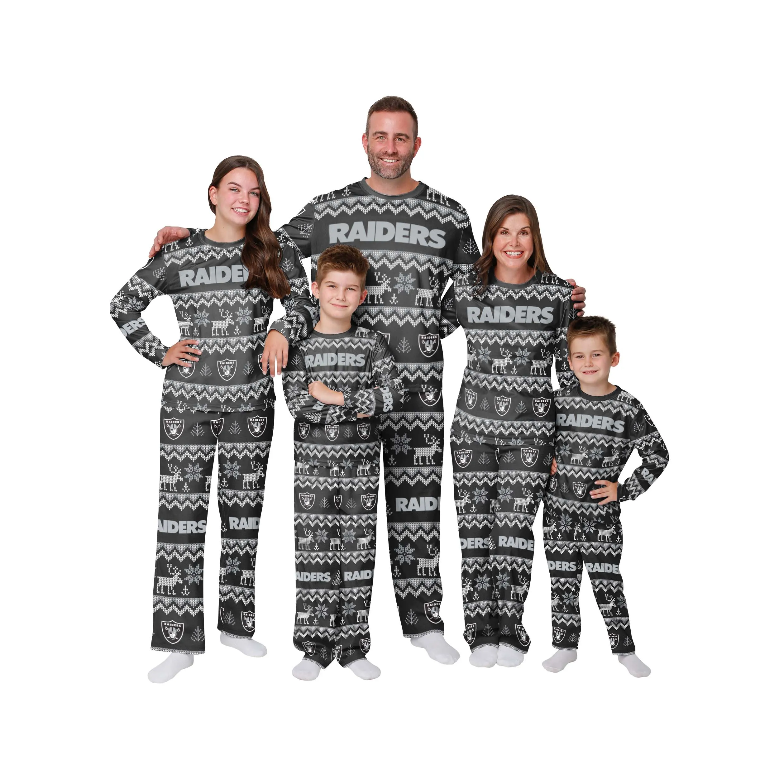 Las Vegas Raiders NFL Ugly Pattern Family Holiday Pajamas