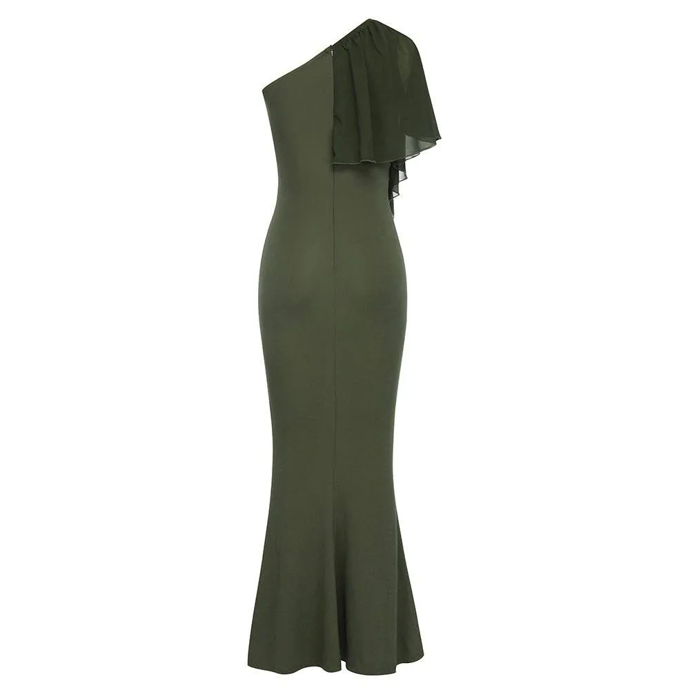 Lennon Simple Sexy Oblique Shoulder Sleeve Maxi Women Dress