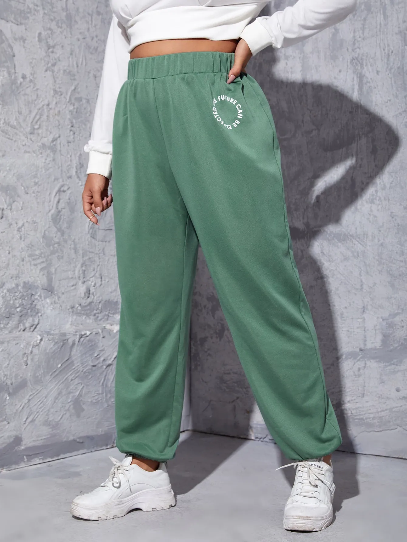 Letter High Waist Long Plus Size Sweatpants