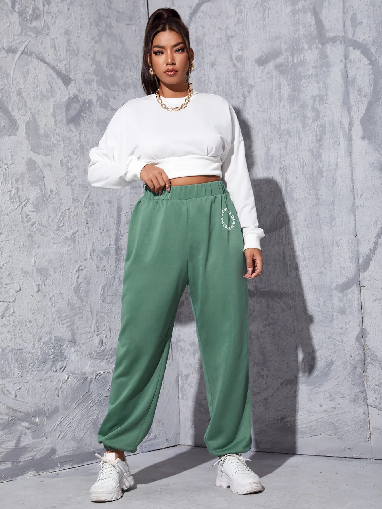 Letter High Waist Long Plus Size Sweatpants