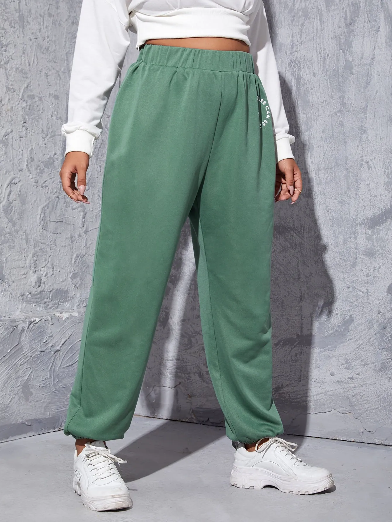 Letter High Waist Long Plus Size Sweatpants