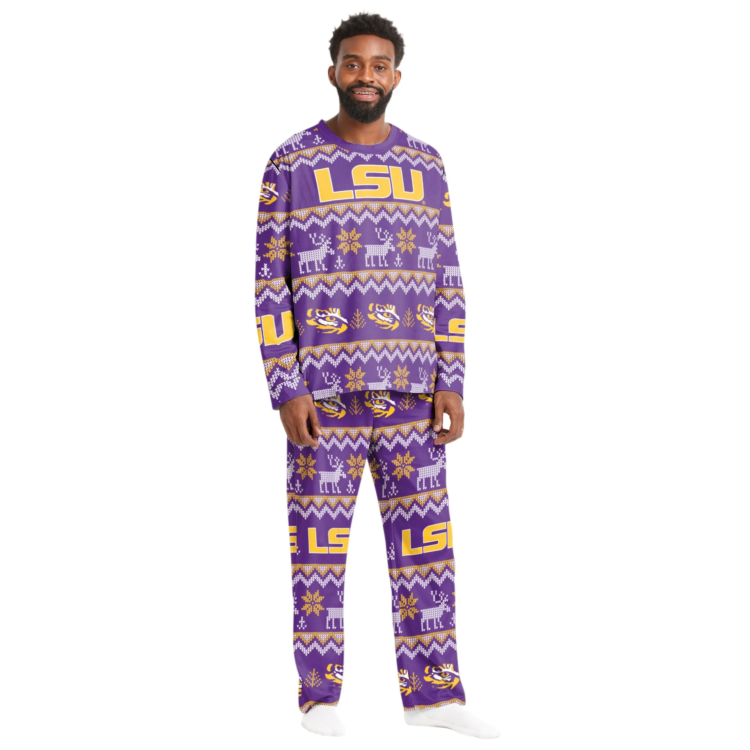 LSU Tigers NCAA Ugly Pattern Family Holiday Pajamas