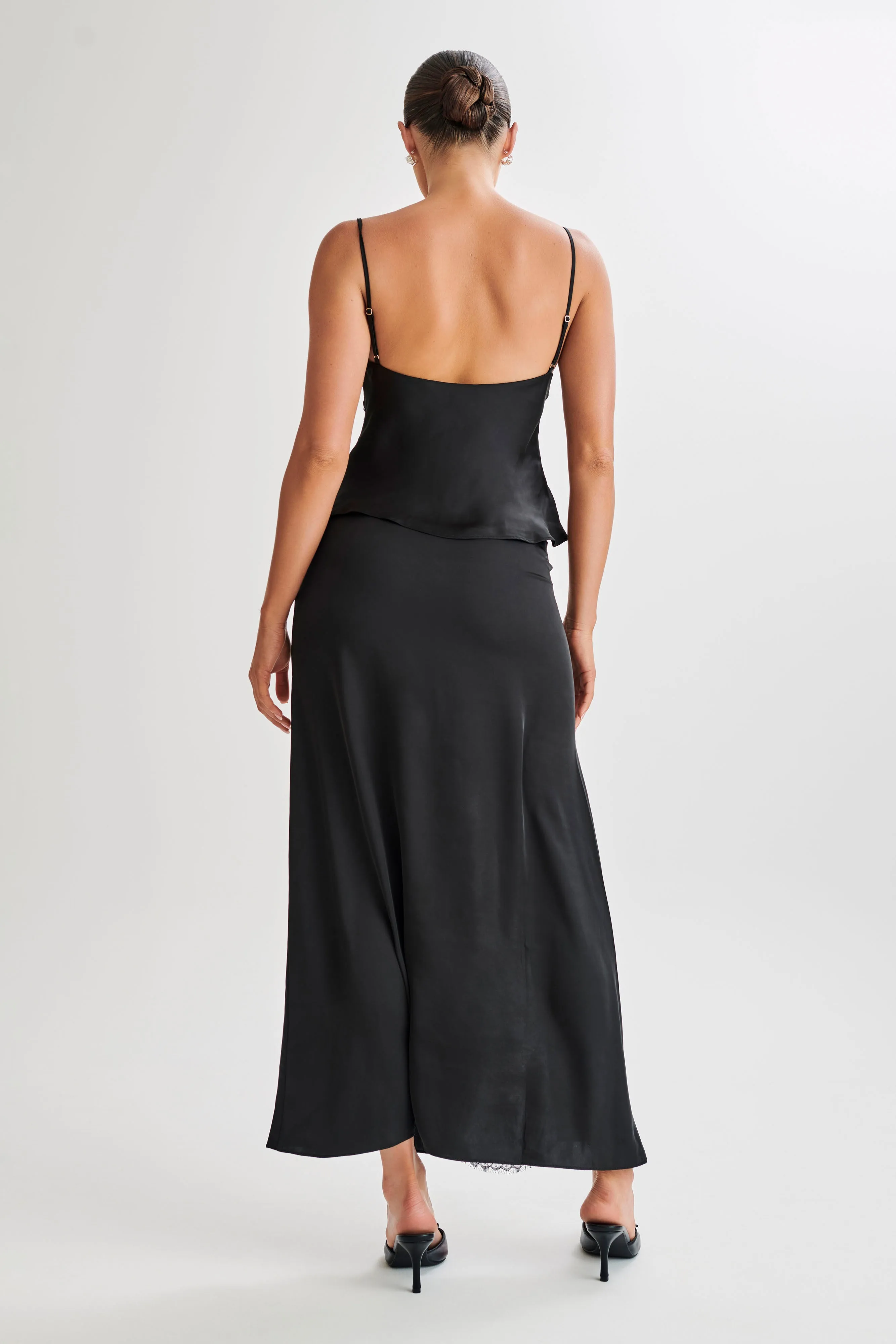 Luella Satin Lace Maxi Skirt - Black