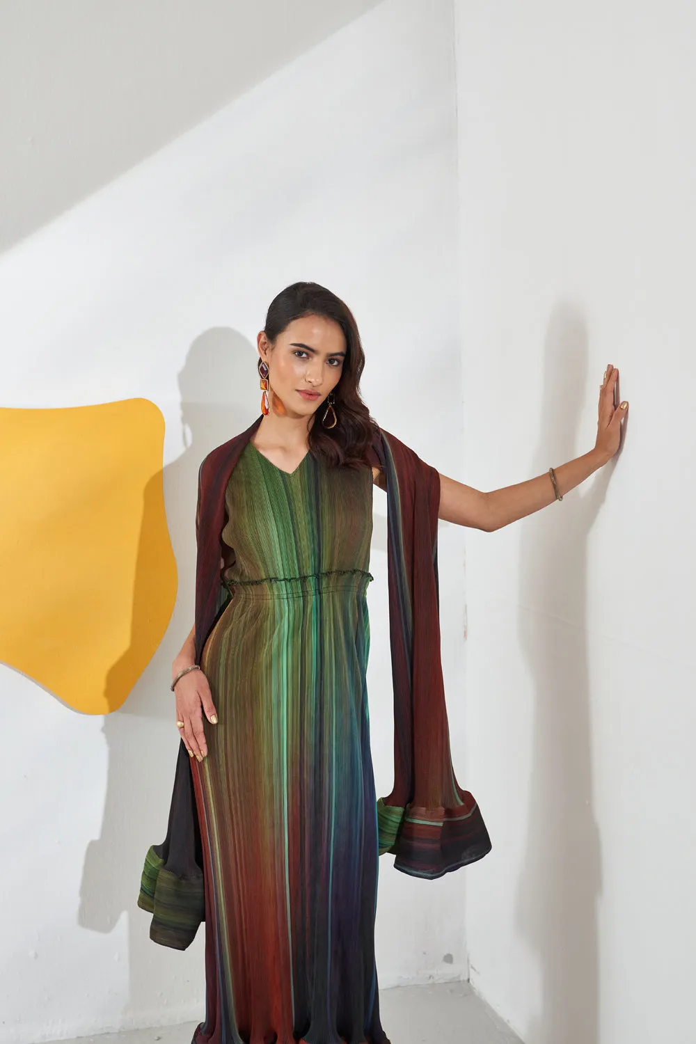 Luna Gradient Lines Print Maxi With Cape