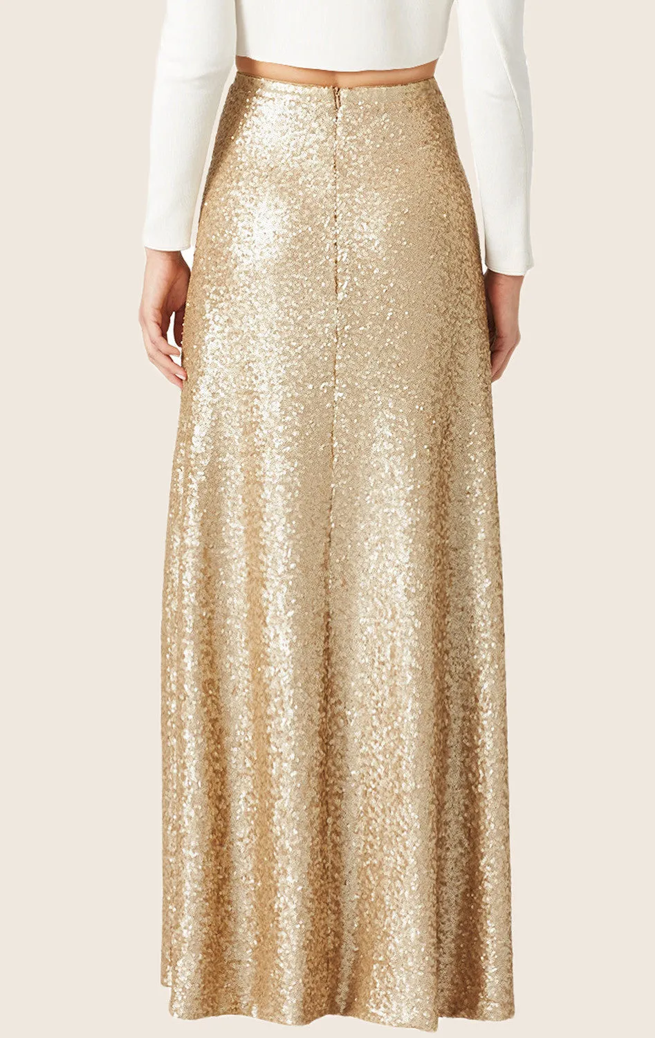 MACloth A Line Floor Length Sequin Skirt Maxi Skirt