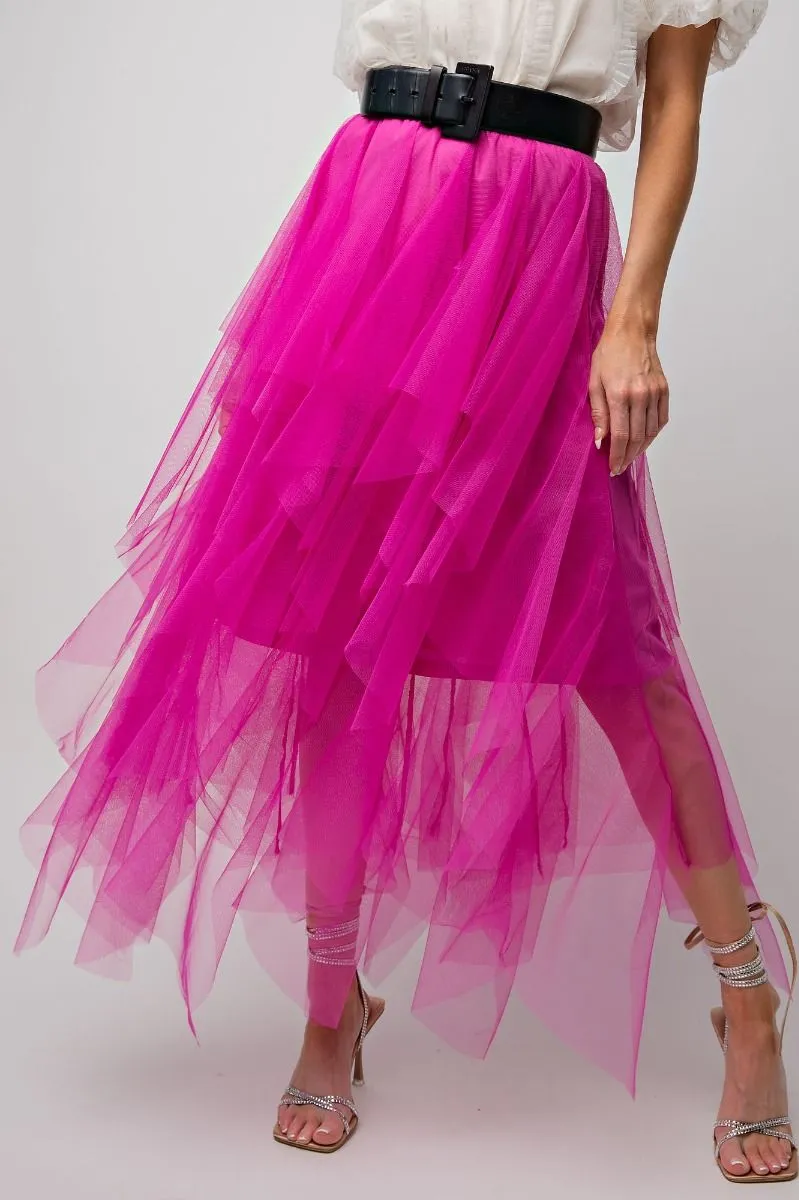 Magenta Mesh Ballerina Maxi Skirt