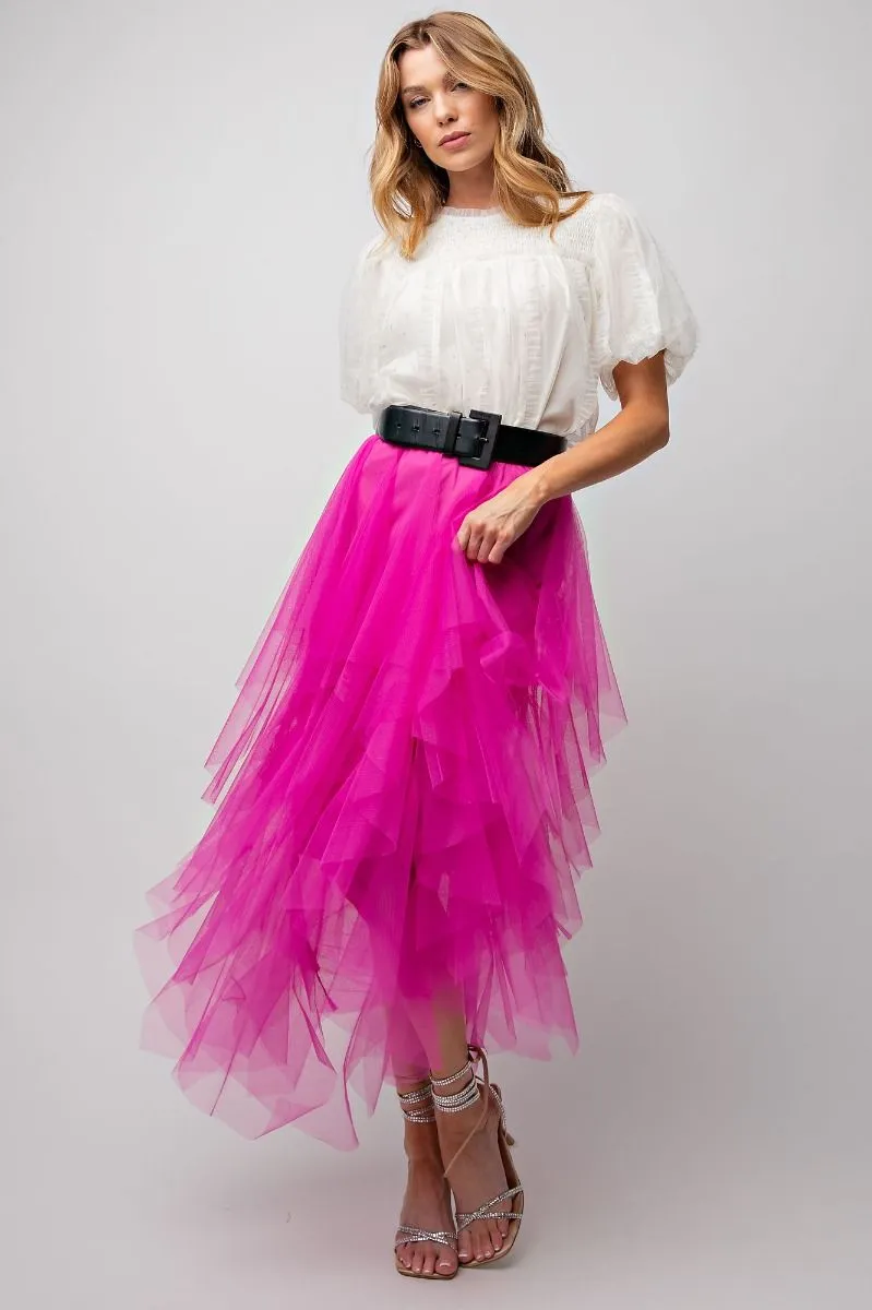 Magenta Mesh Ballerina Maxi Skirt