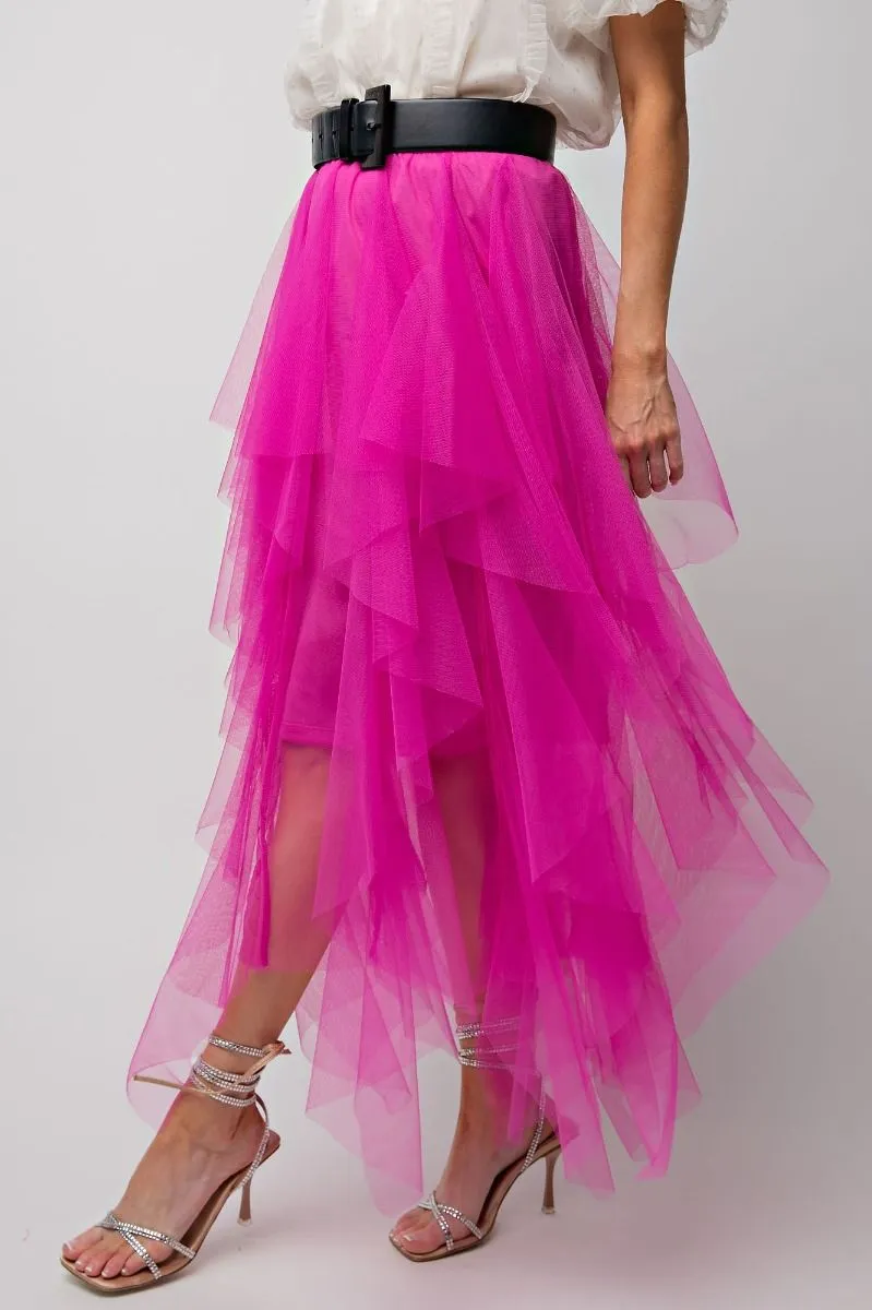 Magenta Mesh Ballerina Maxi Skirt