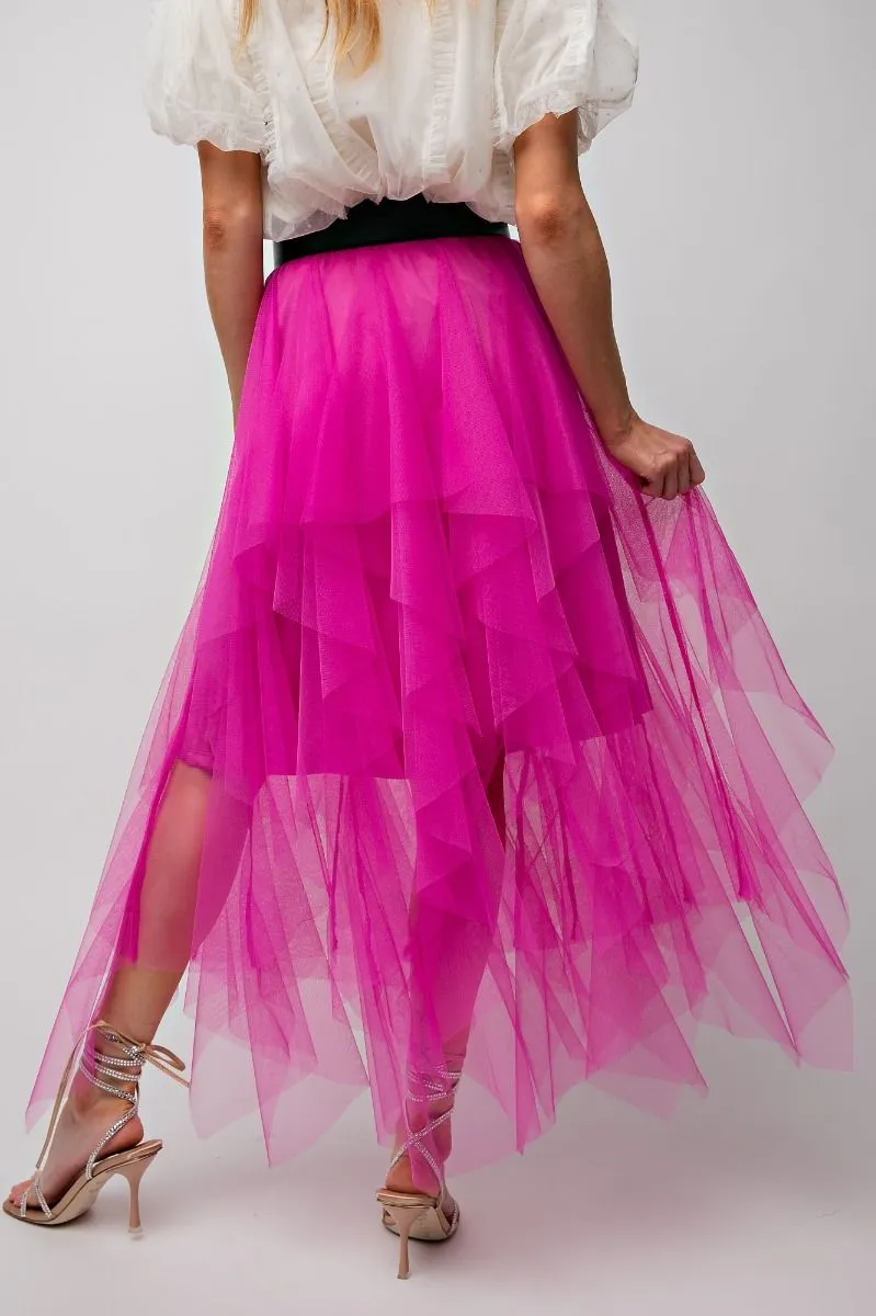 Magenta Mesh Ballerina Maxi Skirt