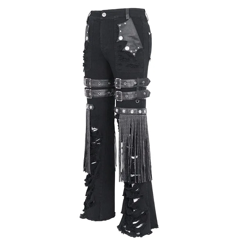 Men's Punk Ripped Tassels Pants