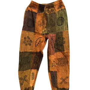 Mens Stonewashed Cotton Bohemian Vintage Yoga Ethnic Print Patchwork Harem Pants #3